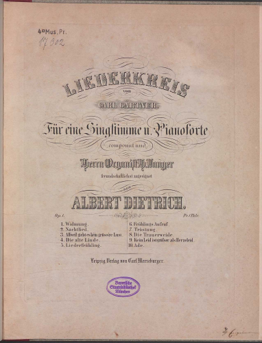 Dietrich - Liederkreis von Carl Gärtner - Score