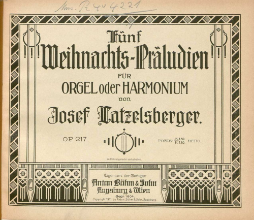 Latzelsberger - 5 Weihnachts-Präludien - Score