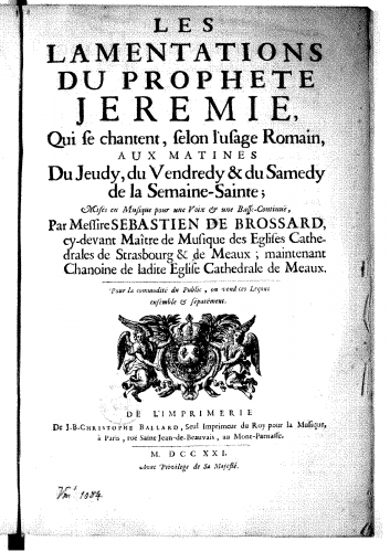 Brossard - Les Lamentations du prophète Jérémie - Score