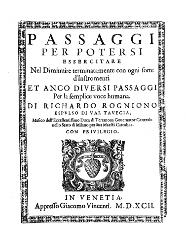 Rognoni - Passaggi per potersi essercitare nel diminuire terminatamente - Score