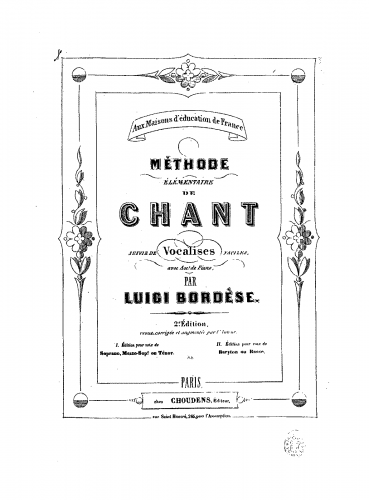 Bordèse - Méthode élémentaire de chant suivie de vocalises faciles - Score