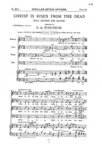 Sydenham - Christ is Risen from the Dead - Score