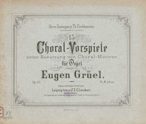 Grüel - 15 Choral-Vorspiele - Score