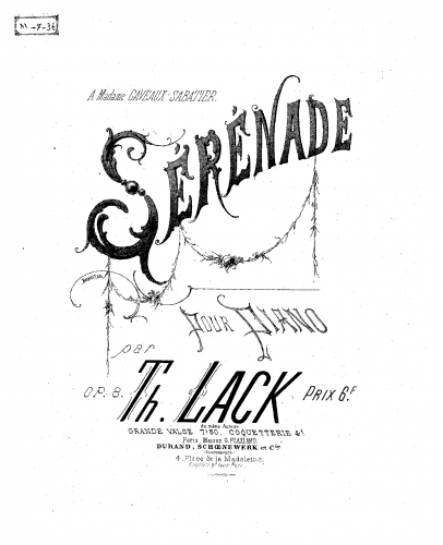 Lack - Sérénade - Piano Score - Score