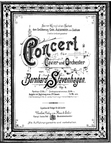 Stavenhagen - Piano Concerto No. 1, Op. 4 - Score