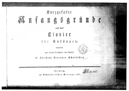 Schmidtchen - Kurzgefaßte Anfangsgründe auf das Clavier für Anfänger - Score