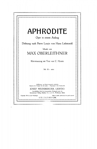 Oberleithner - Aphrodite - Vocal Score - Score