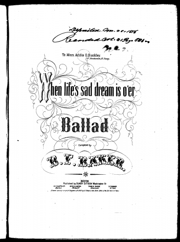 Baker - When Life's Sad Dream is O'er - Score