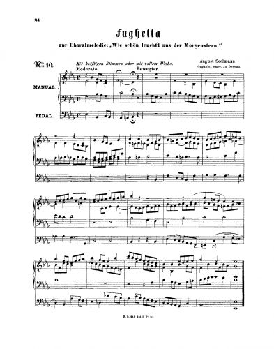 Seelmann - Fughetta zur Choralmelodie 'Wie schön leucht't uns der Morgenstern' - Score