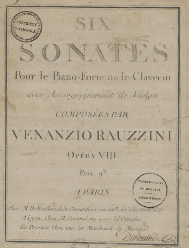 Rauzzini - 6 Sonatas for piano and violin, Op. 8 - piano score