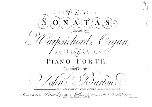 Burton - 10 Sonatas for the Harpsichord, Organ or Piano Forte - Score